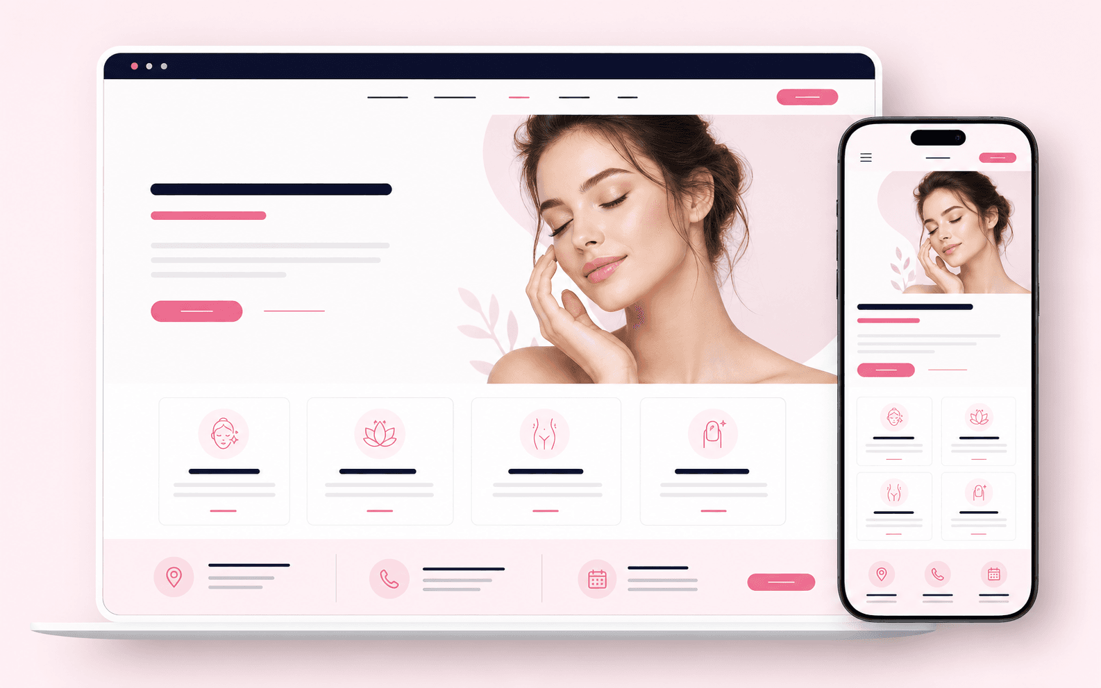 Aperçu d’un site professionnel moderne pour institut de beauté sur ordinateur et mobile